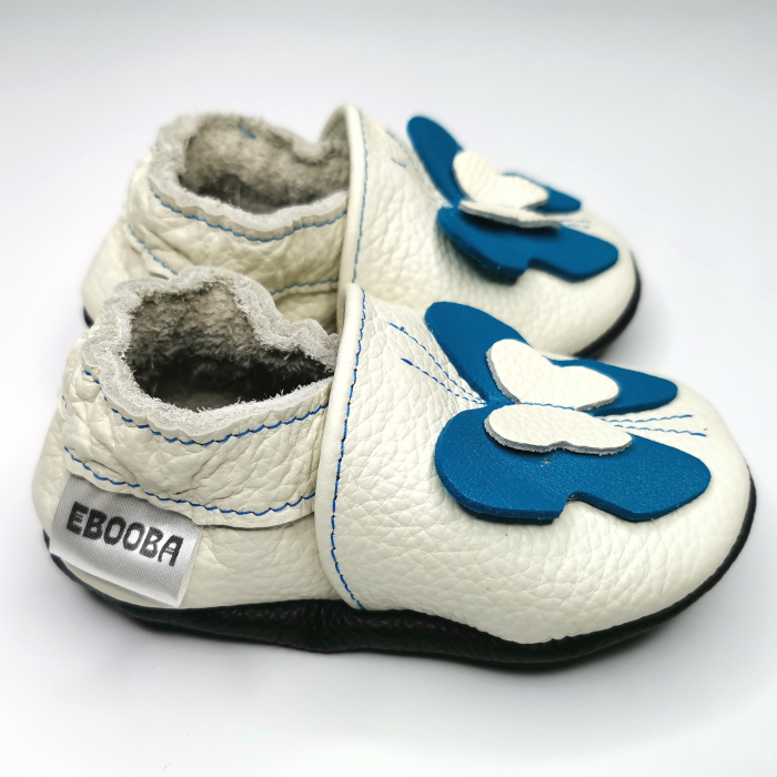 Botosei din piele naturala, cu Model FLUTURE 3D ALBASTRU [10]