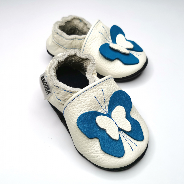 Botosei din piele naturala, cu Model FLUTURE 3D ALBASTRU [12]