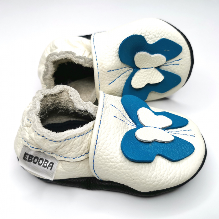 Botosei din piele naturala, cu Model FLUTURE 3D ALBASTRU [17]