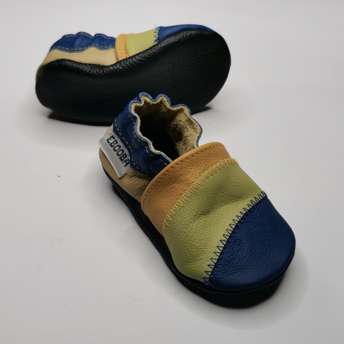 Botosei din piele naturala, cu Model PORTOCALIU/ALBASTRU. [8]