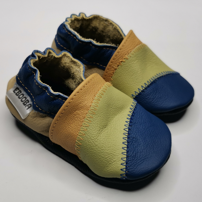 Botosei din piele naturala, cu Model PORTOCALIU/ALBASTRU. [5]