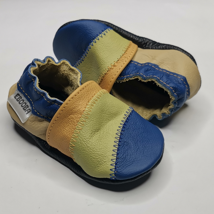 Botosei din piele naturala, cu Model PORTOCALIU/ALBASTRU. [6]