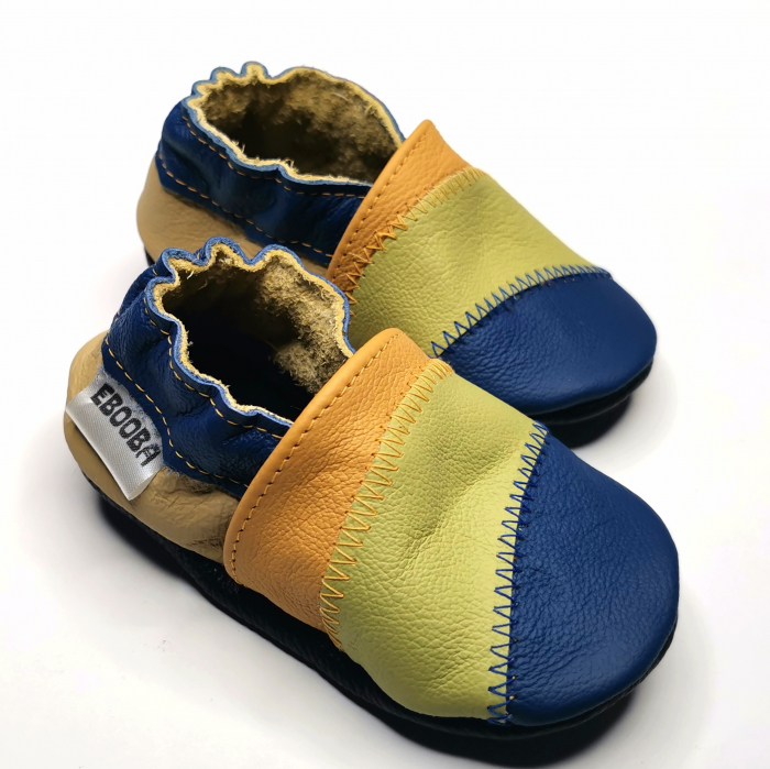 Botosei din piele naturala, cu Model PORTOCALIU/ALBASTRU. [1]