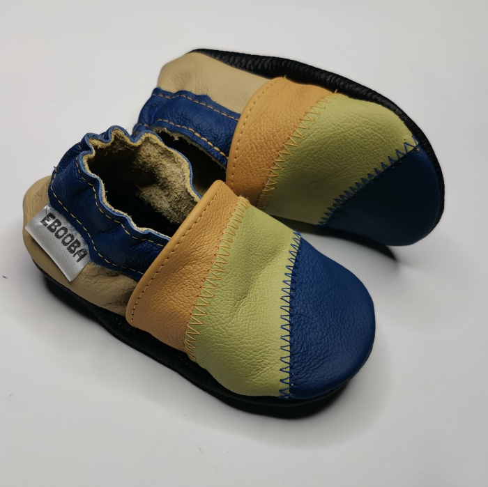 Botosei din piele naturala, cu Model PORTOCALIU/ALBASTRU. [7]