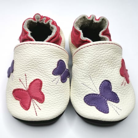 Botosei Fetite - Botosei din piele naturala, cu Model FLUTURE ALB.