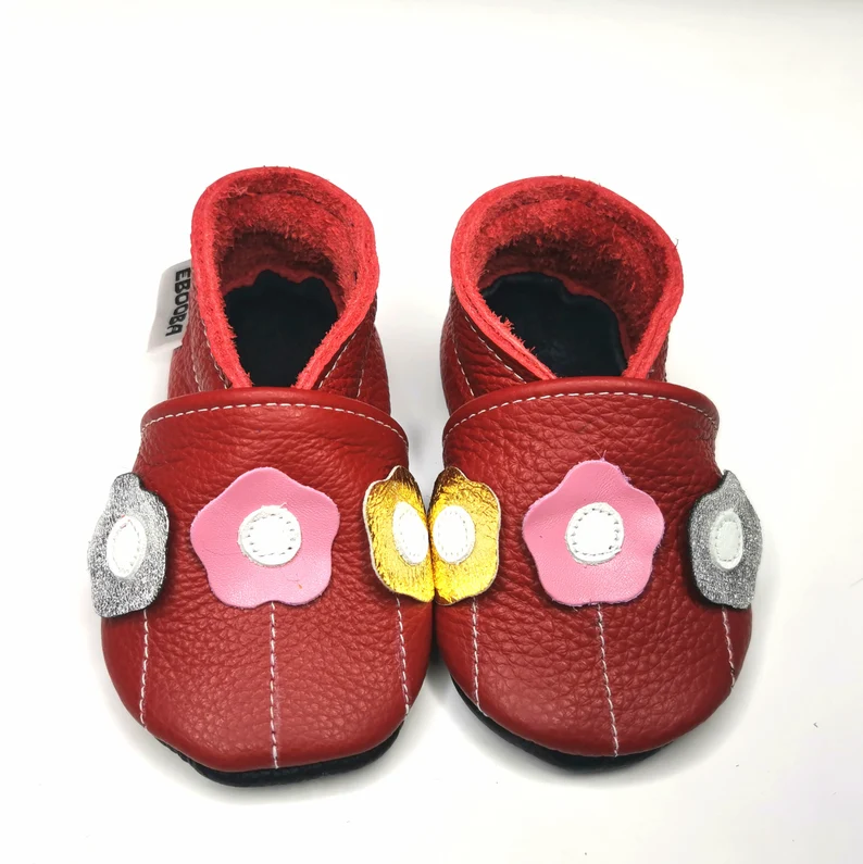 Botosei din piele naturala, cu Model FLORI ROSU. [1]