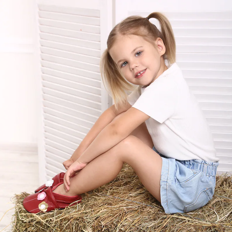 Botosei din piele naturala, cu Model FLORI ROSU. [3]