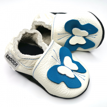 Botosei din piele naturala, cu Model FLUTURE 3D ALBASTRU [1]