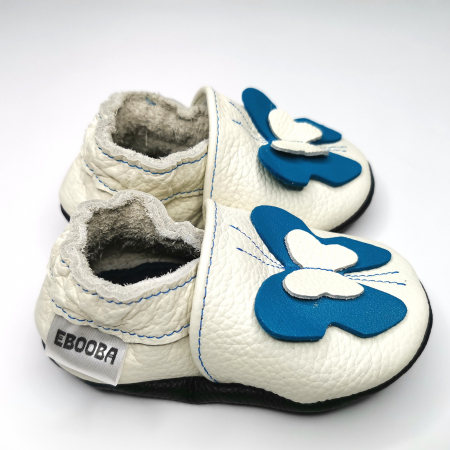 Botosei din piele naturala, cu Model FLUTURE 3D ALBASTRU [8]