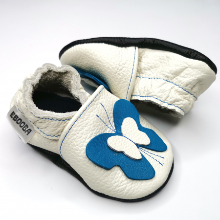 Botosei din piele naturala, cu Model FLUTURE 3D ALBASTRU [10]