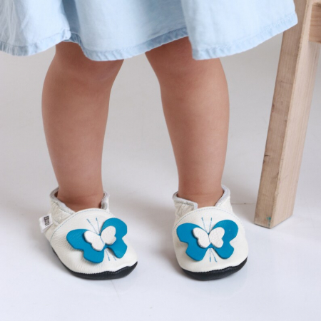 Botosei din piele naturala, cu Model FLUTURE 3D ALBASTRU [17]