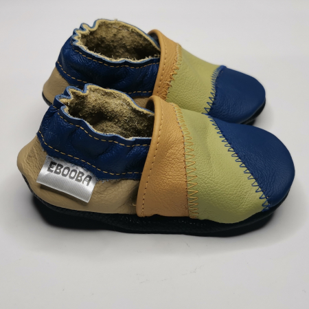 Botosei din piele naturala, cu Model PORTOCALIU/ALBASTRU. [3]