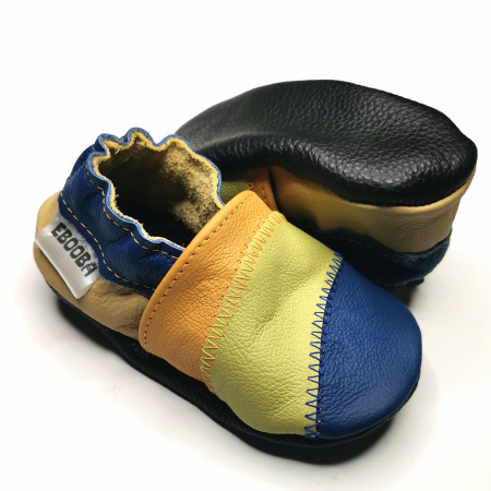 Botosei din piele naturala, cu Model PORTOCALIU/ALBASTRU. [1]