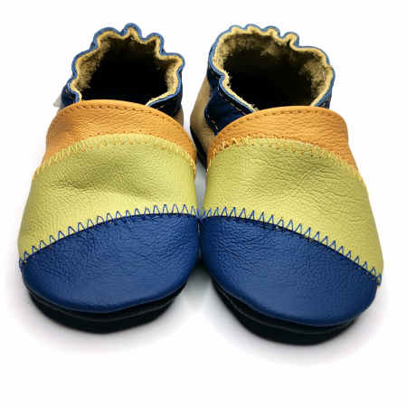 Botosei din piele naturala, cu Model PORTOCALIU/ALBASTRU. [2]