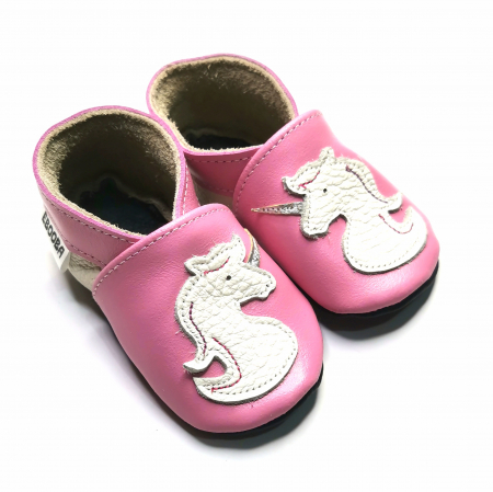 Botosei Fetite - Botosei din piele naturala, cu Model UNICORN ROZ
