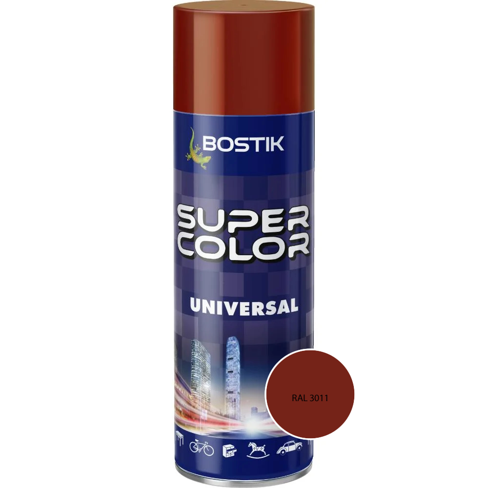 Vopsea spray acrilică Bostik Super Color Universal maro roscat RAL 3011 int/ext 400ML [1]