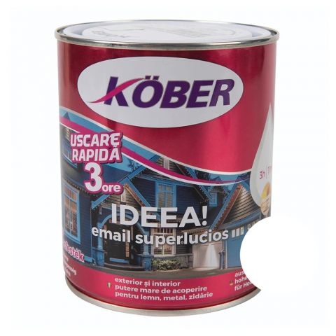 Vopsele și emailuri - Vopsea email superlucios Kober Ideea metal/lemn int/ext alb polar 0.75L