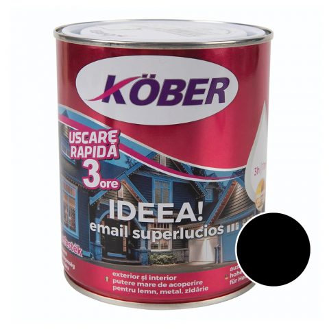 Vopsele și emailuri - Vopsea email superlucios Kober Ideea metal/lemn int/ext negru 0.75L