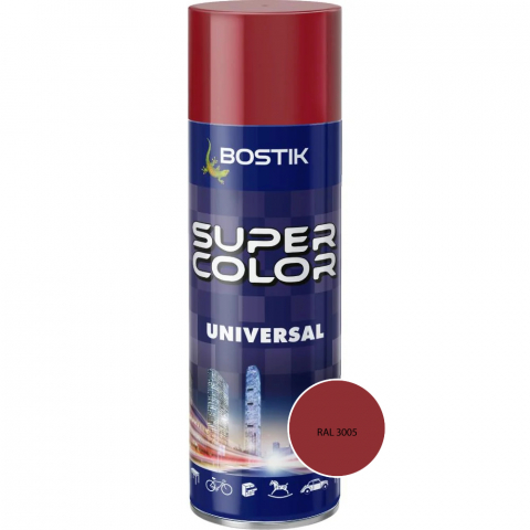 Vopsele spray - Vopsea spray acrilică Bostik Super Color Universal rosu vin RAL 3005 int/ext 400ML