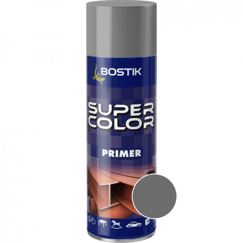 Vopsele spray - Vopsea spray grund acrilic cu uscare rapida Bostik Super Color gri mat int/ext 400 ml