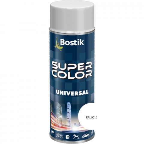 Vopsele spray - Vopsea spray acrilică Bostik Super Color Universal alb lucios RAL 9010 int/ext 400ML