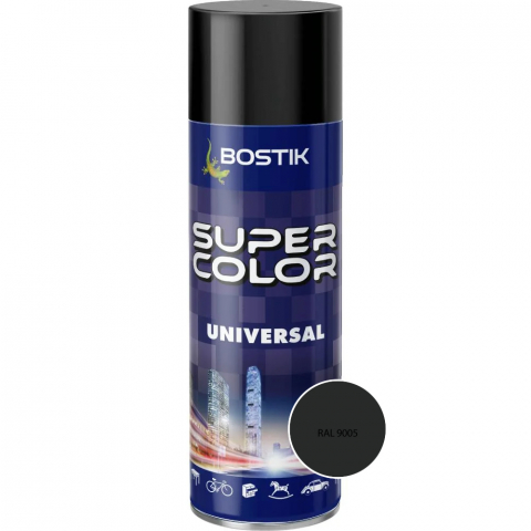 Vopsele spray - Vopsea spray acrilică Bostik Super Color Universal negru-lucios RAL 9005 int/ext 400ML