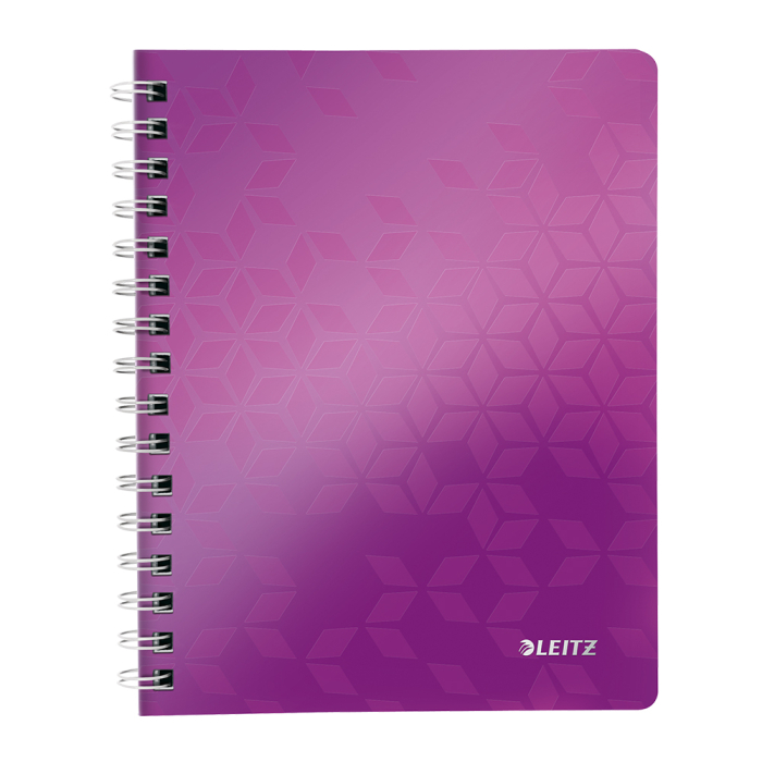Caiet de birou Leitz WOW, PP, A5, cu spira, matematica, mov metalizat [1]