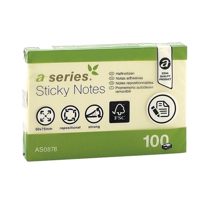 Notite adezive, A-Series, 50 x 75 mm, galben, 100 file [1]