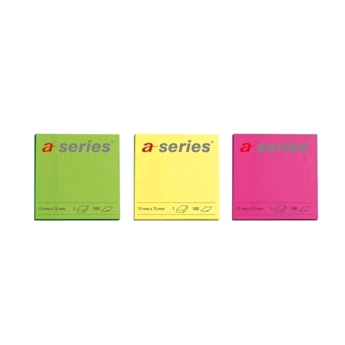 Notite adezive A-Series 75x75mm set 6x100 file diverse culori neon galben roz verde [1]