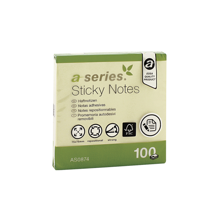 Notite adezive A-Series, 75 x 75 mm, 100 file, galben [1]