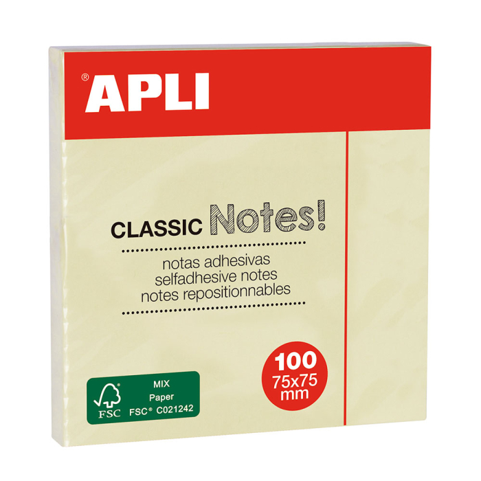 Notite adezive, Apli, 75 x 75 mm, galben, 100 file [1]