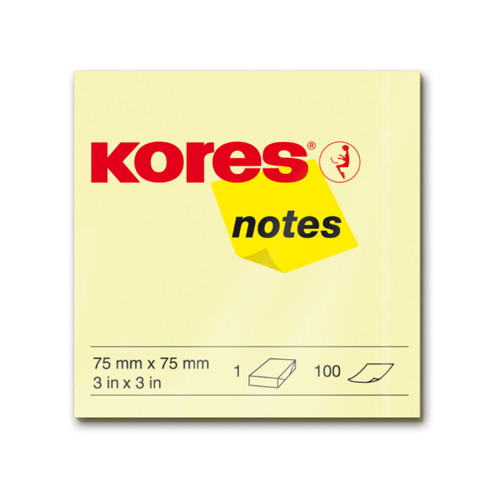 Notite adezive, Kores, 75 x 75 mm, galben, 100 file [1]
