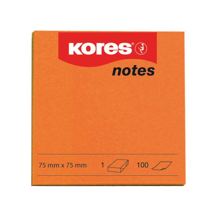 Notite adezive, Kores, 75 x 75 mm, portocaliu, 100 file [1]