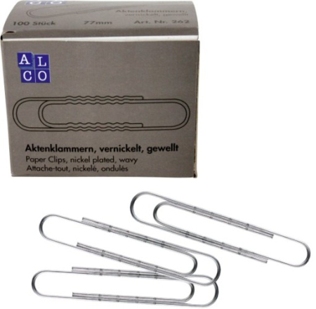 Accesorii pentru birou - Agrafe nichelate 77 mm, ondulate, 100/cutie, ALCO
