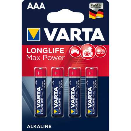 Baterii - Baterii Varta Longlife Max Power, LR03, AAA, alcaline, 1.5 V, 4 bucati/set