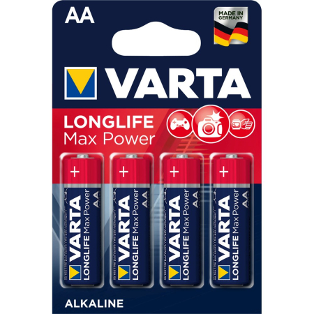 Baterii - Baterii Varta Longlife Max Power, LR6, AA, alcaline, 1.5 V, 4 bucati/set