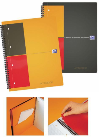 Caiete de birou - Caiet cu spirala A4+, OXFORD International Activebook, 80 file-80g/mp, 4 perf., coperta PP - matematica