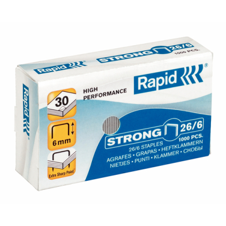 Accesorii pentru birou - Capse 26/6, 1000 buc/cutie, RAPID Strong