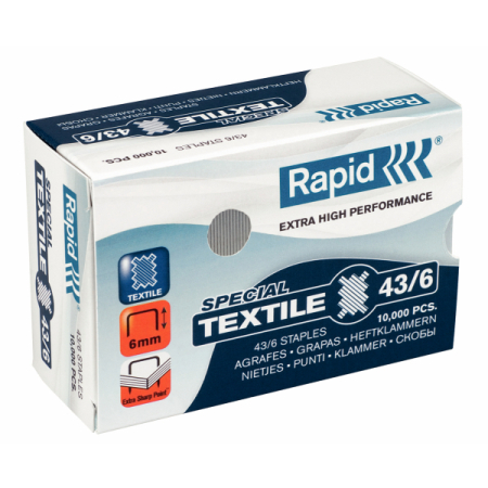 Accesorii pentru birou - Capse RAPID 43/6G textile, 10000 buc/cutie - pentru capsator RAPID Classic K1 Textile