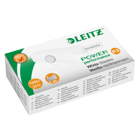 Accesorii pentru birou - Capse tip 24/6, LEITZ Power Performance - 1000/cutie - albe