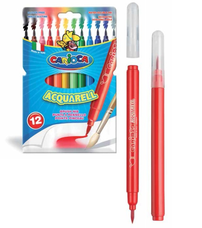 Carioci si markere - Carioca lavabila, tip pensula, 12 culori/cutie, CARIOCA Acquarell