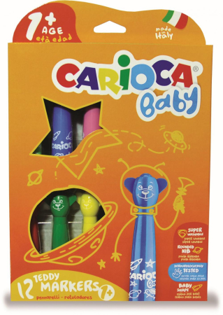 Rechizite scolare - Carioca super lavabila, 12 culori/cutie, CARIOCA Baby Teddy +1