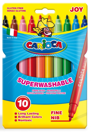 Carioci si markere - Carioca super lavabila, varf subtire 2.6mm, 10 culori/cutie, CARIOCA Joy