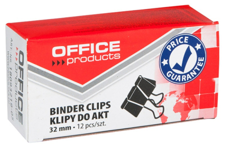 Accesorii pentru birou - Clip hartie 32mm, 12buc/cutie, Office Products - negru