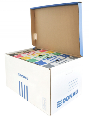 Organizare si arhivare - Container de arhivare cu capac deschidere superioara, carton 490gsm, DONAU - albastru/alb