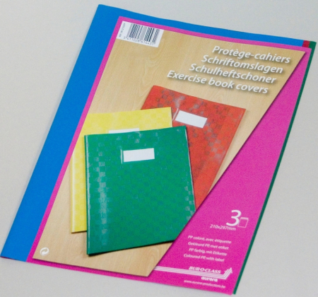 Rechizite scolare - Coperta PP - 120 microni, cu eticheta, pentru caiet A4, 3 buc/set, AURORA - culori asortate