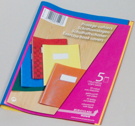 Rechizite scolare - Coperta PP - 120 microni, cu eticheta, pentru caiet A5, 5 buc/set, AURORA - culori asortate