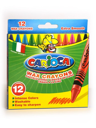 Creioane colorate - Creioane cerate rotunde, lavabile, 12 culori/cutie, CARIOCA Wax Crayons