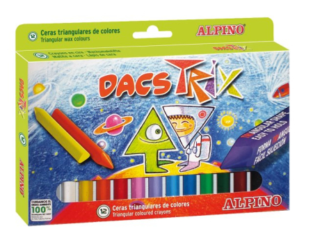 Creioane colorate - Creioane cerate soft, triunghilare, cutie carton, 12 culori/cutie, ALPINO DacsTrix