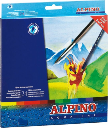 Rechizite scolare - Creioane colorate acuarela, cutie carton, 24 culori/set, ALPINO Aqualine